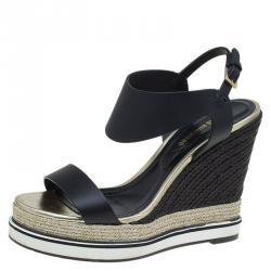 Pre Owned Nicholas Kirkwood Black Leather Leda Espadrille Wedges Size 37.5