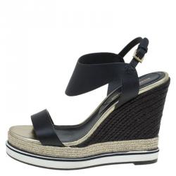 Pre Owned Nicholas Kirkwood Black Leather Leda Espadrille Wedges Size 37.5