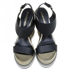 Pre Owned Nicholas Kirkwood Black Leather Leda Espadrille Wedges Size 37.5