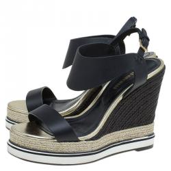 Pre Owned Nicholas Kirkwood Black Leather Leda Espadrille Wedges Size 37.5