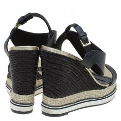 Pre Owned Nicholas Kirkwood Black Leather Leda Espadrille Wedges Size 37.5
