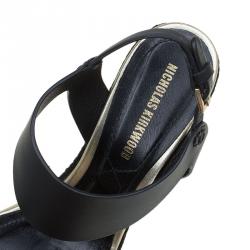 Pre Owned Nicholas Kirkwood Black Leather Leda Espadrille Wedges Size 37.5