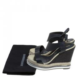 Pre Owned Nicholas Kirkwood Black Leather Leda Espadrille Wedges Size 37.5