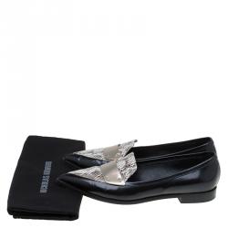Pre Owned Nicholas Kirkwood Black Snake Embossed Leather Platino Strap Loafers Size 39