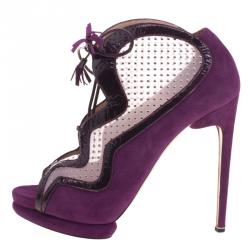 Nicholas Kirkwood Purple Suede and Mesh Lace Up Ankle Boots Size 39