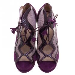 Nicholas Kirkwood Purple Suede and Mesh Lace Up Ankle Boots Size 39