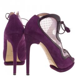 Nicholas Kirkwood Purple Suede and Mesh Lace Up Ankle Boots Size 39