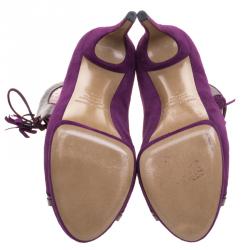 Nicholas Kirkwood Purple Suede and Mesh Lace Up Ankle Boots Size 39