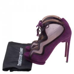 Nicholas Kirkwood Purple Suede and Mesh Lace Up Ankle Boots Size 39