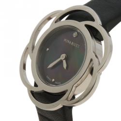 Pre Owned Nina Ricci Black Mother of Pearl Diamond Stainless Steel NR073001 Women's Wristwatch 32MM