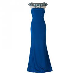 Pre Owned Notte By Marchesa Blue Embellished Gown L