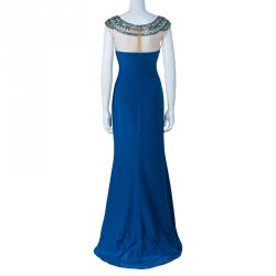 Pre Owned Notte By Marchesa Blue Embellished Gown L