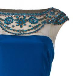Pre Owned Notte By Marchesa Blue Embellished Gown L