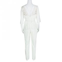 Pre Owned جمبسوت نوتي باي ماكيزا بحزام وياقة V دانتيل بيضاء M