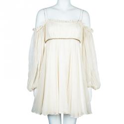 Pre Owned توب ماركيزا كتف ساقط نوتي كريمي وجليتر L