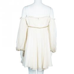 Pre Owned توب ماركيزا كتف ساقط نوتي كريمي وجليتر L