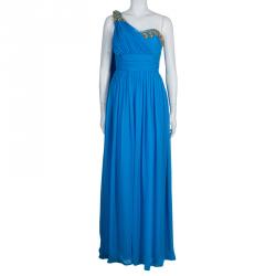 مملوكة مسبقًا Notte By Marchesa Blue Embellished Silk Gown M