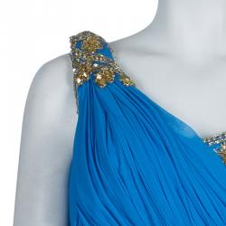 مملوكة مسبقًا Notte By Marchesa Blue Embellished Silk Gown M