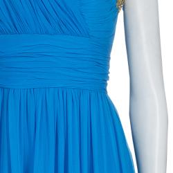 مملوكة مسبقًا Notte By Marchesa Blue Embellished Silk Gown M