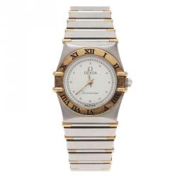 Pre Owned Omega White Stainless Steel and 18K Yellow Gold Constellation 6014 Women's Wristwatch 22.5MM