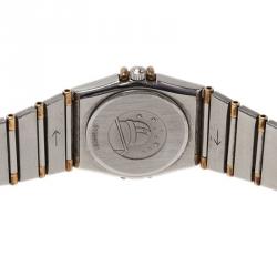 Pre Owned Omega White Stainless Steel and 18K Yellow Gold Constellation 6014 Women's Wristwatch 22.5MM