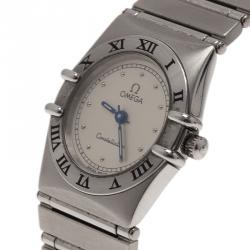 Pre Owned Omega Cream Stainless Steel and 18K White Gold Constellation 6168 Women's Wristwatch 23MM
