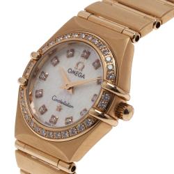 Pre Owned Omega Mother of Pearl 18K Yellow Gold Constellation Mini Women's Wristwatch 22MM