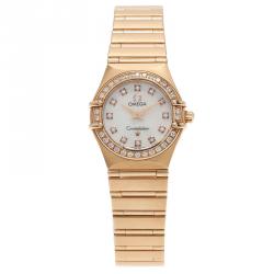 Pre Owned Omega Mother of Pearl 18K Yellow Gold Constellation Mini Women's Wristwatch 22MM