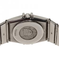 Pre Owned Omega Cream Stainless Steel and 18K White Gold Constellation 6168 Women's Wristwatch 23MM