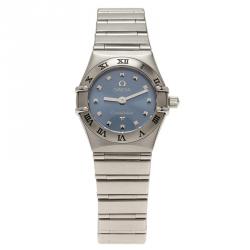 Pre Owned Omega Blue Mother of Pearl Stainless Steel Constellation My Choice Women's Wristwatch 22MM