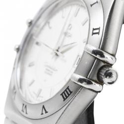 Pre Owned Omega White Stainless Steel Constellation Women's Wristwatch 35MM