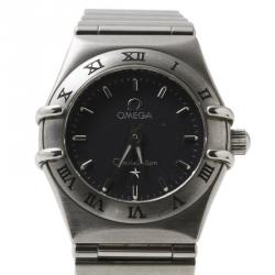 Omega Black Stainless Steel Constellation Women's Wristwatch 22MM