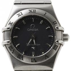 Omega Black Stainless Steel Constellation Women's Wristwatch 22MM