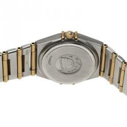 Pre Owned Omega White 18K Yellow Gold and Stainless Steel Constellation Women's Wristwatch 24MM