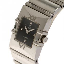 Omega Black Stainless Steel Constellation Quadrella Women's Wristwatch 20MM
