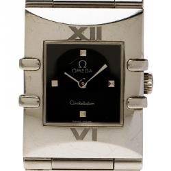 Omega Black Stainless Steel Constellation Quadrella Women's Wristwatch 20MM