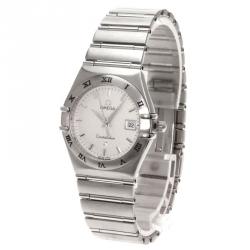 Pre Owned Omega White Stainless Steel Constellation Women's Wristwatch 28MM