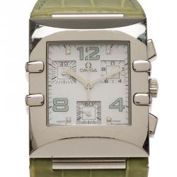 Pre Owned Omega White Stainless Steel Constellation Quadra Quartz Chronograph Women's Wristwatch 28MM