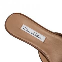Pre Owned Oscar De La Renta Brown Embellished Canvas and Leather Flat Spanish Mules Size 36