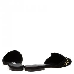 Pre Owned Oscar De La Renta Black Studded Suede Calista Flat Mules Size 38