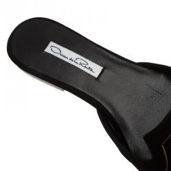 Pre Owned Oscar De La Renta Black Studded Suede Calista Flat Mules Size 38