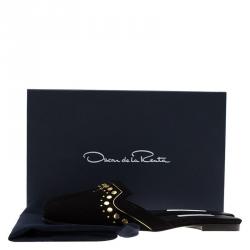 Pre Owned Oscar De La Renta Black Studded Suede Calista Flat Mules Size 38