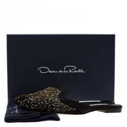 Pre Owned Oscar De La Renta Black Embellished Satin Calista Flat Mules Size 36.5
