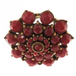Pre Owned Oscar de la Renta Red Resin Flower Dome Ring Size 54.5