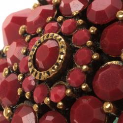 Pre Owned Oscar de la Renta Red Resin Flower Dome Ring Size 54.5