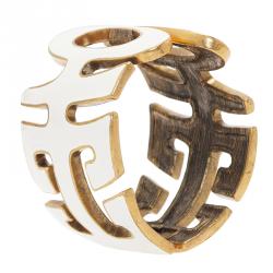 Pre Owned Oscar De La Renta White Gold Tone Cuff Bracelet