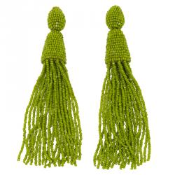 Pre Owned Oscar de la Renta Green Beaded Tassle Earrings