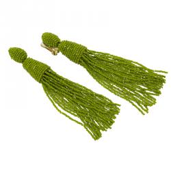 Pre Owned Oscar de la Renta Green Beaded Tassle Earrings