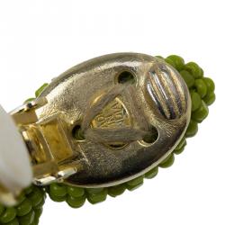 Pre Owned Oscar de la Renta Green Beaded Tassle Earrings