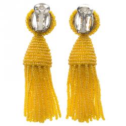 Pre Owned أقراط أوسكار دي لا رينتا شراشيب أصفر خرز